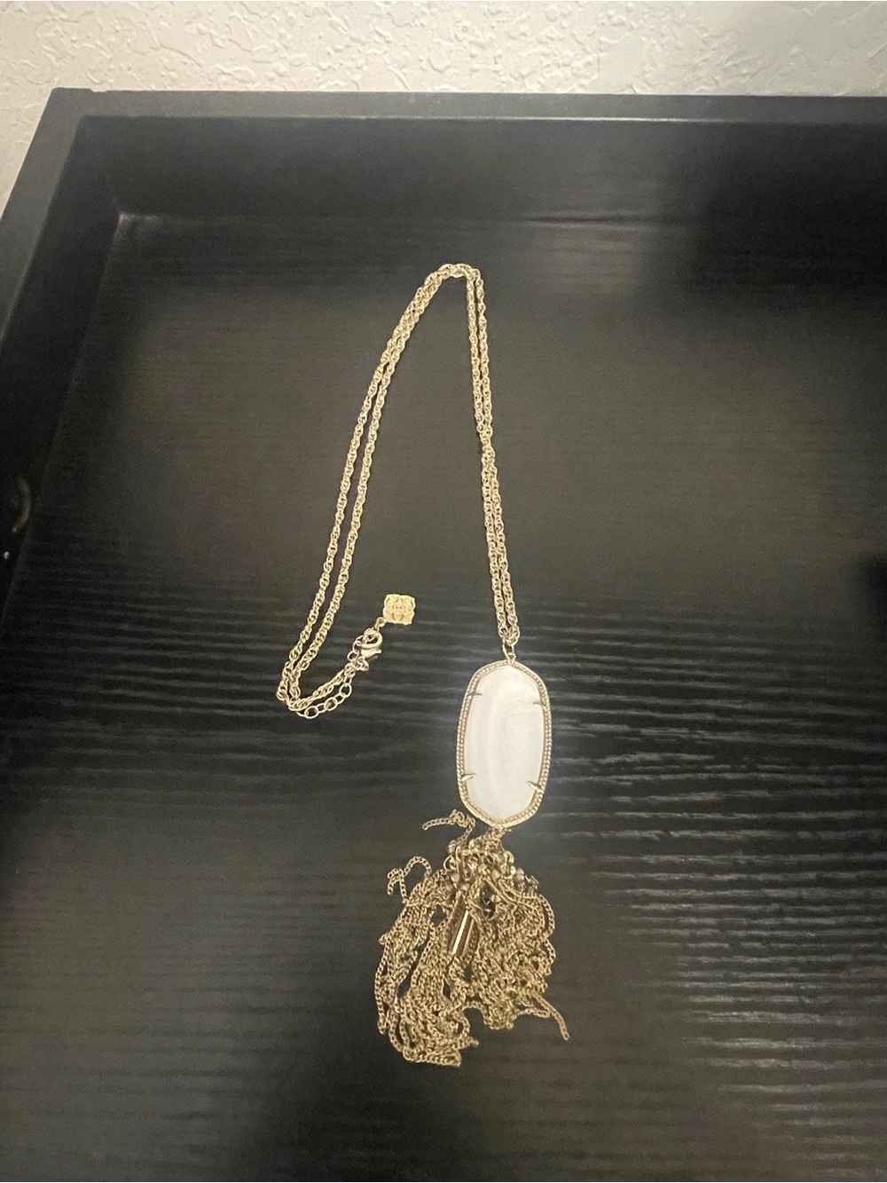 Gold-Tone White Pendant Tassel Necklace
